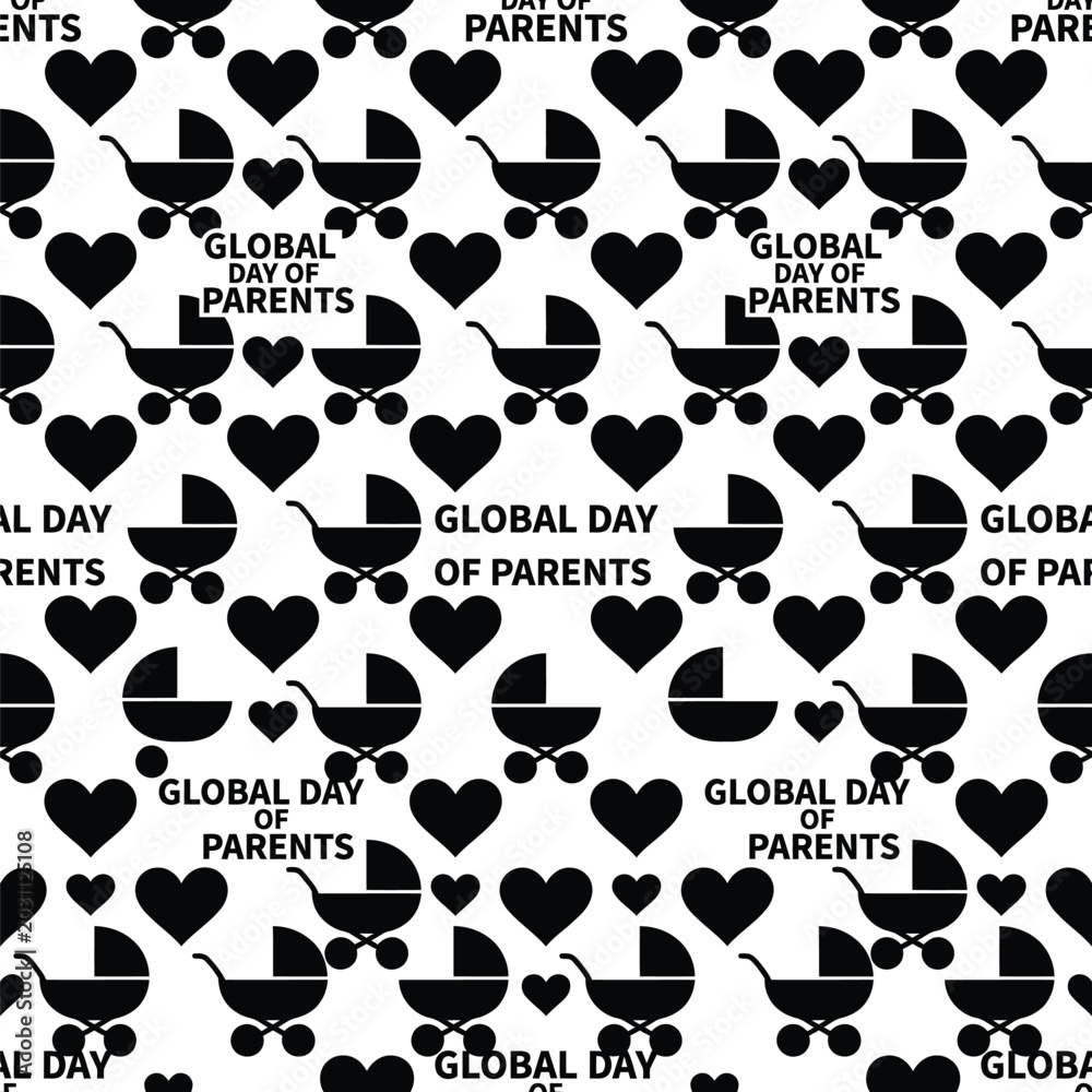 Fototapeta premium Seamless pattern design with baby carriages and heart shapes for parents day event.