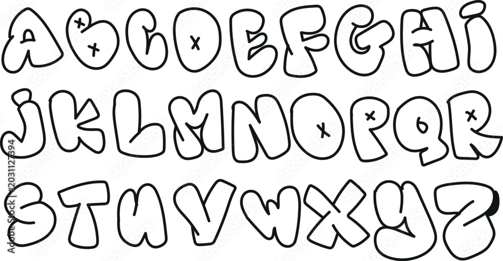 Obraz premium Hand Drawn Bubble Alphabet Font Set in Cartoon Doodle Line Art Style