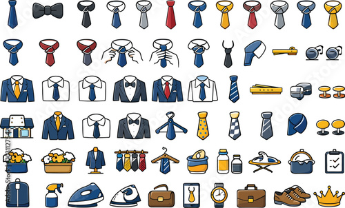 Formal Fashion and Tie Knot Outline Icons – Minimal Menswear Vector Collection
