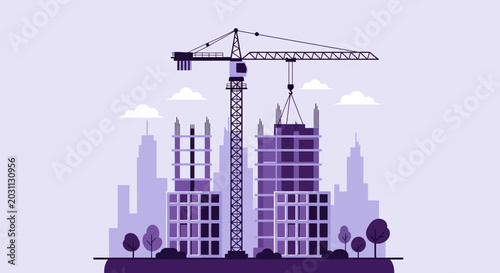 Modern Construction Site in Development: Urban Growth and Skyscrapers Rising in City
