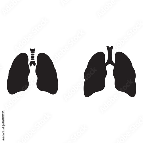 Black silhouette of human lungs and trachea isolated on white background