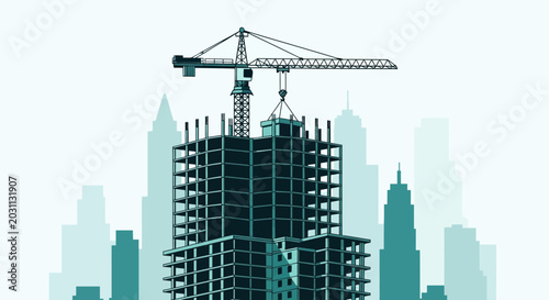 Tower Crane Constructing Modern Metropolis Structures In Vibrant Cityscape Vector