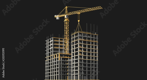 Towering Construction Of Modern Buildings Showcasing Strength And Progress On Dark Background