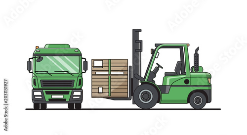 Transportation Logistics: A Truck and Forklift in Operation for Product Delivery Process