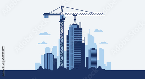 Urban Construction Scene Depicting Modern Architectural Development and Crane Activity