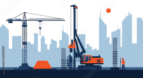 Urban Construction Scene Depicting Modern Architectural Development and Engineering Projects