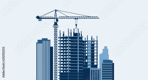 Urban Construction Scene Depicting Skyscrapers and Crane in a Modern Architectural Design