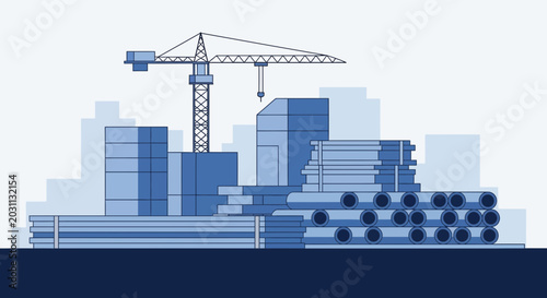 Urban Construction Site: A Modern Architectural Depiction of Building Materials