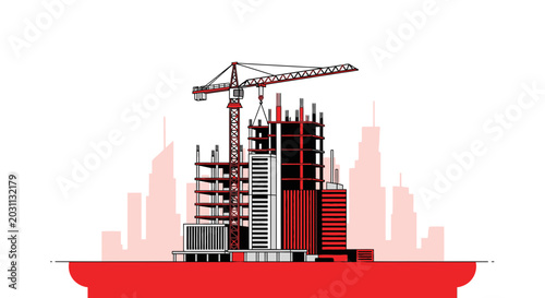 Urban Construction Site: A Modern City Skyline Under Development With Vibrant Designs