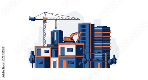 Urban Construction Site: A Modern Cityscape and Building Development Illustration