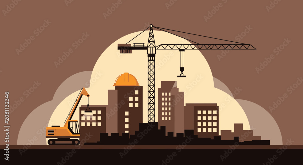 Obraz premium Urban Construction Site With Cranes And Buildings Under Construction Against A Sky View