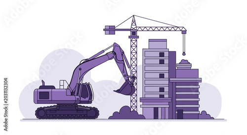 Urban Construction Site Featuring Heavy Machinery and Modern Architectural Designs
