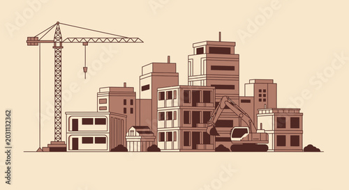 Urban Construction Site Silhouette: A Modern Representation of Development and Progress