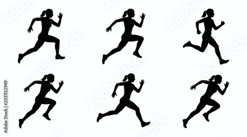 Bild auf Leinwand Six silhouettes of people running in different poses on a plain background