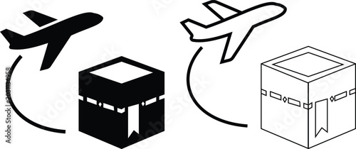 Fotografía Islamic travel Makkah and airplane icon set with pilgrimage journey symbols in s