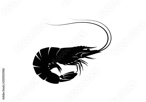 Black silhouette of a shrimp crustacean.