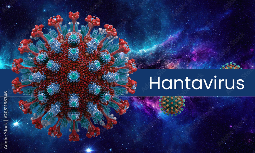 Obraz premium Hantavirus Cell Microscopic 3D Illustration Background