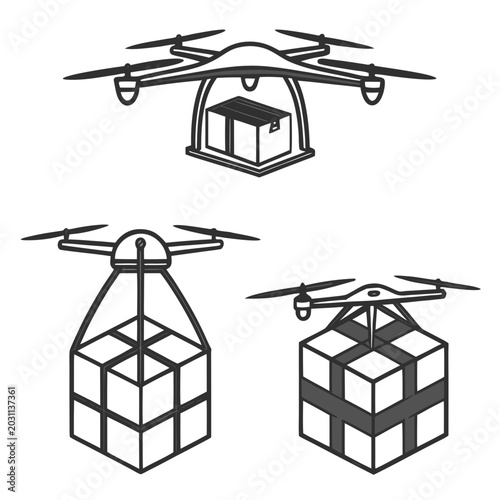 Foto Drone carrying a package with a box attached underneath delivery transport