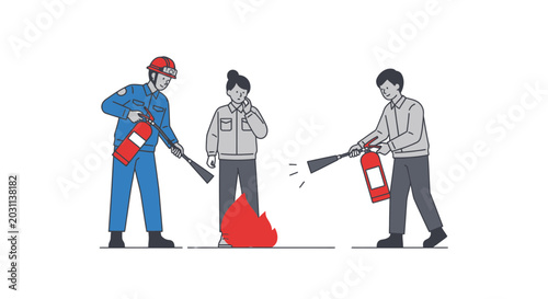 Canvas Print Firefighter Training: Person Practicing Extinguishing Fire with Extinguisher