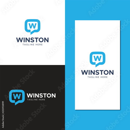 Chat bubble message letter w abstract business logo minimalist template