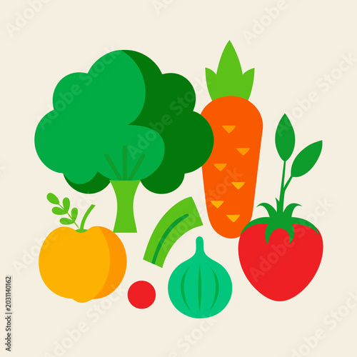 Colorful illustration of fresh vegetables and fruits with transparent background for healthy lifestyle designs