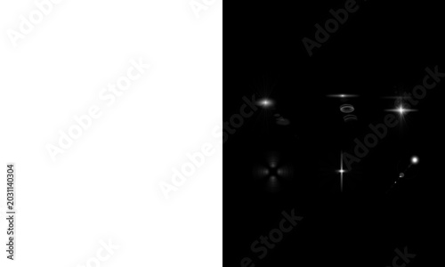 Lens flare and starburst light effects for photography overlay and abstract background with dark glowing style