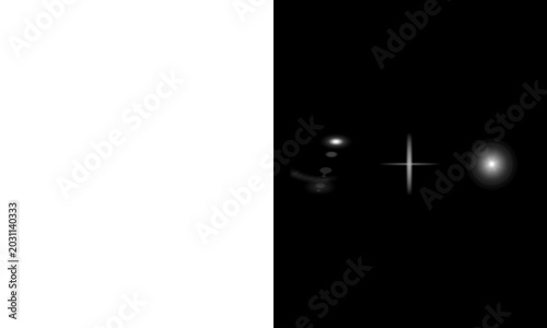 Abstract light effect background with lens flares and glowing shapes for photo overlay and digital design, black and white