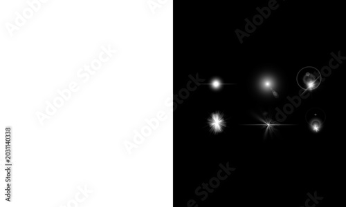 Abstract light flares and lens effects for photo overlay and digital design, bright white glow