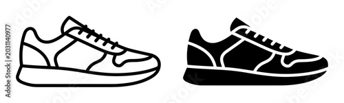 Sneaker shoes, athletic footwear, black and white icons, vector illustrations, sports shoes