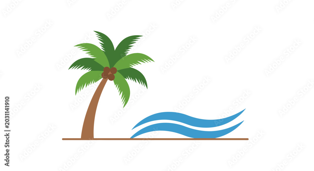 Fototapeta premium Palm tree with wavy blue water.