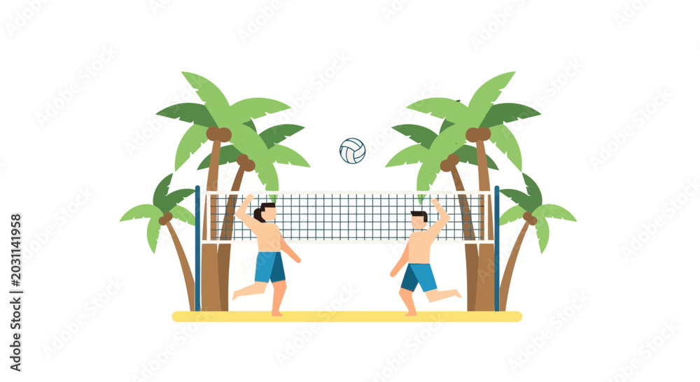 Obraz premium Two men playing beach volleyball.