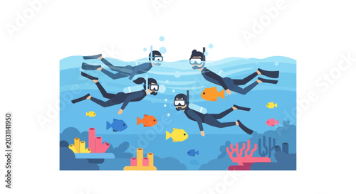 Canvastavla Scuba divers exploring ocean waters together.