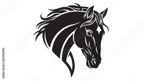 Bild auf Leinwand Horse head logo with black bold tribal lines and white highlights for gaming, sp