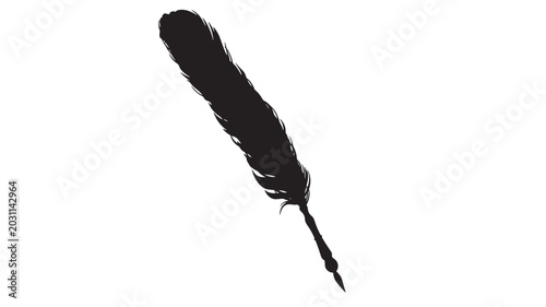 Bilde på lerret Feather quill pen silhouette icon isolated on white background for writing, jour