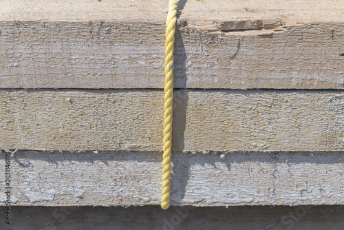 poly rope and hard wood planks at a construction site