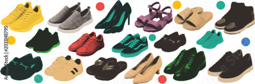 Tableau sur toile Halftone pop art dot halftone collage elements set cut out colorful footwear fas