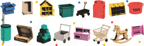 Photos Halftone pop art dot halftone collage elements set cut out baby toy storage coll