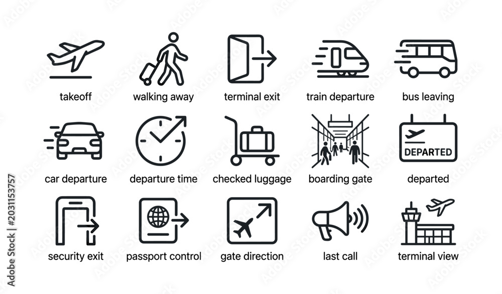 Fototapeta premium Departure and transport icons showing airport transit symbols