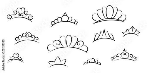 Photos Elegant Tiara Crown Doodle Collection, Hand Drawn Princess Crown Sketch Set, Min