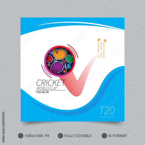 Cricket Championship Banner Template with Ball and Stumps Design