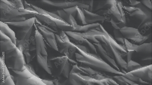 Gray crumpled fabric texture fills the frame with wrinkles and creases