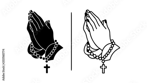 Tableau sur toile Praying Hands with Rosary Beads Icon Set