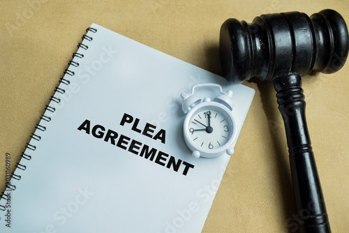 Tableau sur toile Concept of plea agreement with gavel write on book isolated on Wooden Table