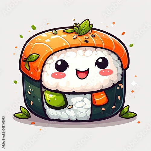 Cute cartoon sushi with smiling face.