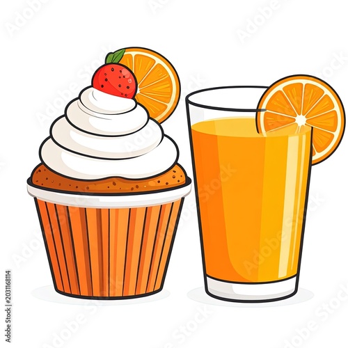 cupcake and orange juice glass dessert.