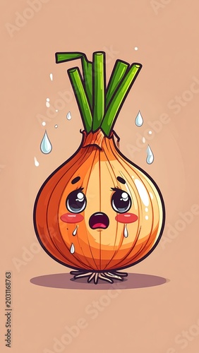 Crying Onion Cartoon Character Illustration.