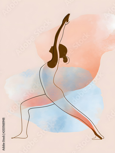 Silhouette of a person practicing yoga in a simple pose with abstract colors in the background during the daytime