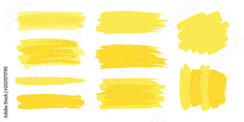 Bild auf Leinwand Yellow neon highlighter marker strokes and text highlight textures collection