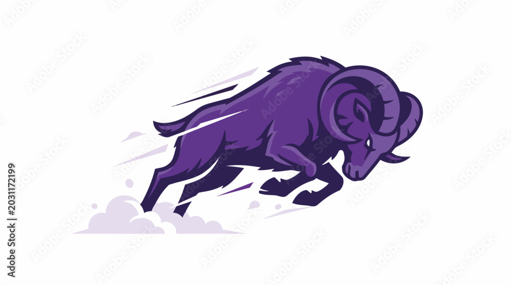 Obraz premium Charging ram mascot logo. Aggressive goat character. Dynamic vector illustration