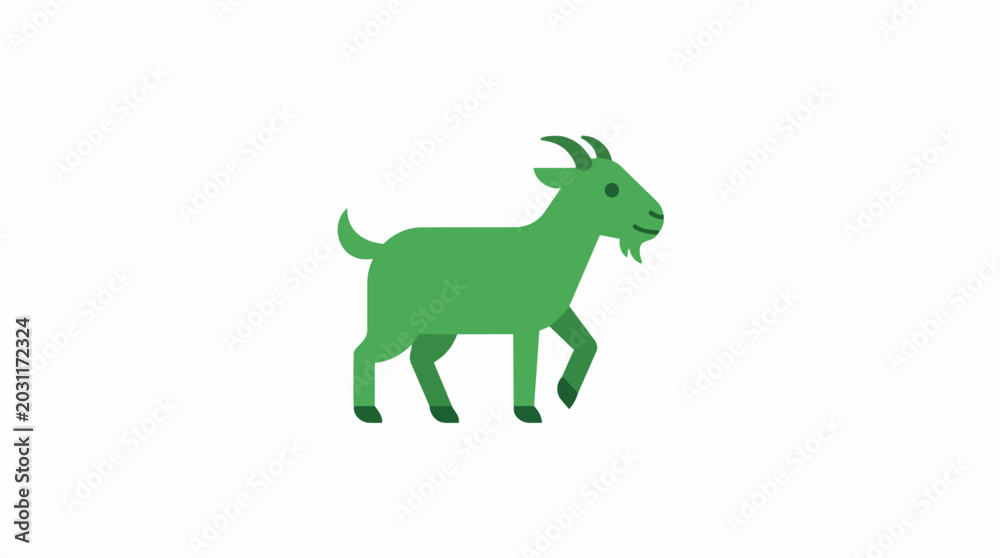 Fototapeta premium Green goat icon. Minimalist flat design animal symbol. Vector illustration